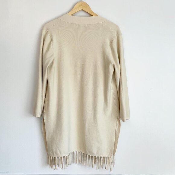 OXFORD SUNDAY Women’s Fringe Ivory Cardigan Size S Cashmere Rayon Quiet Luxury - Picture 9 of 10